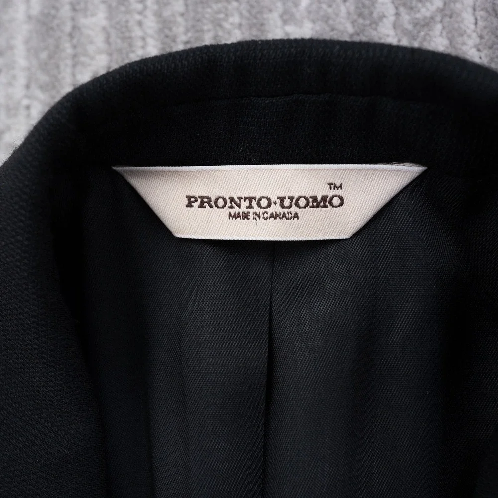 Pronto Uomo Men 40R Blazer Black Worsted Wool 3-Button Sport Coat Made in Canada